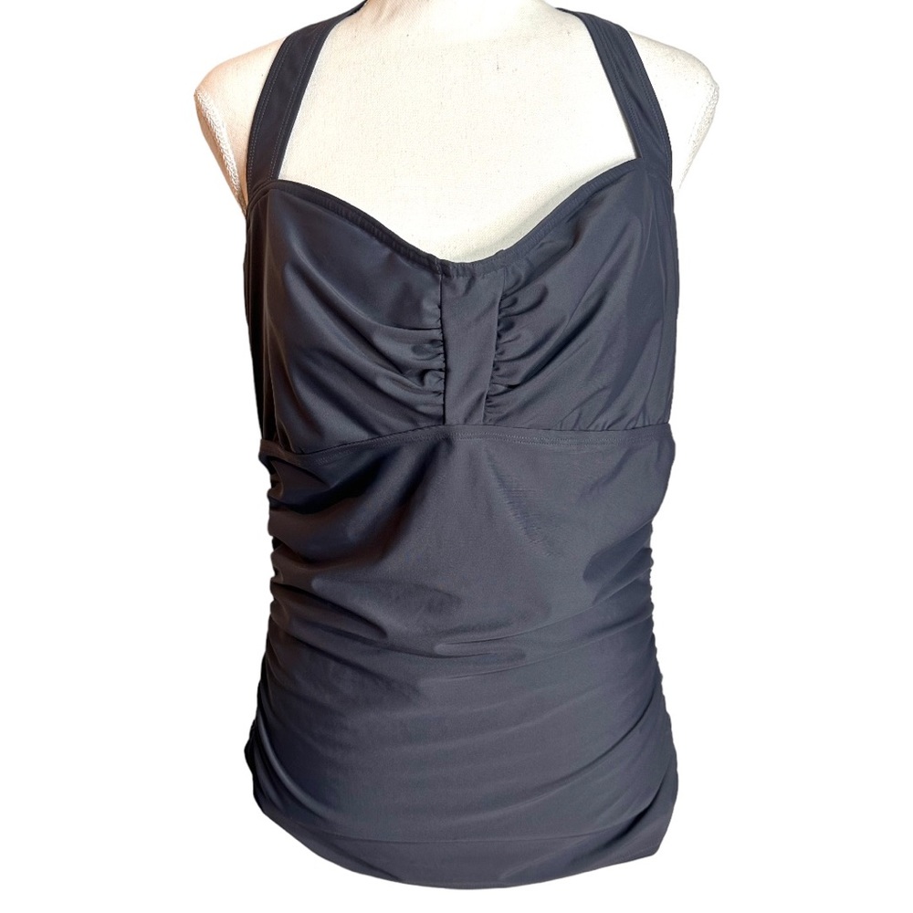 Athleta Dark Gray Sara Halter Removable Pad Ruched Power Net Swim Tankini